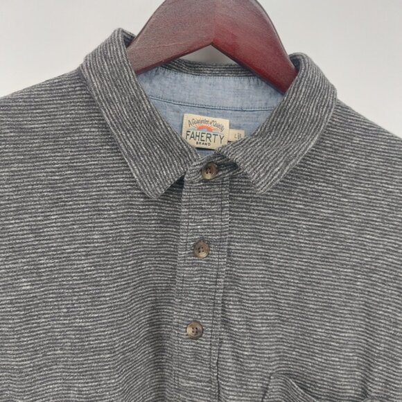 Faherty Gray Stripe Long Sleeve Movement Polo Size Large - Picture 10 of 14
